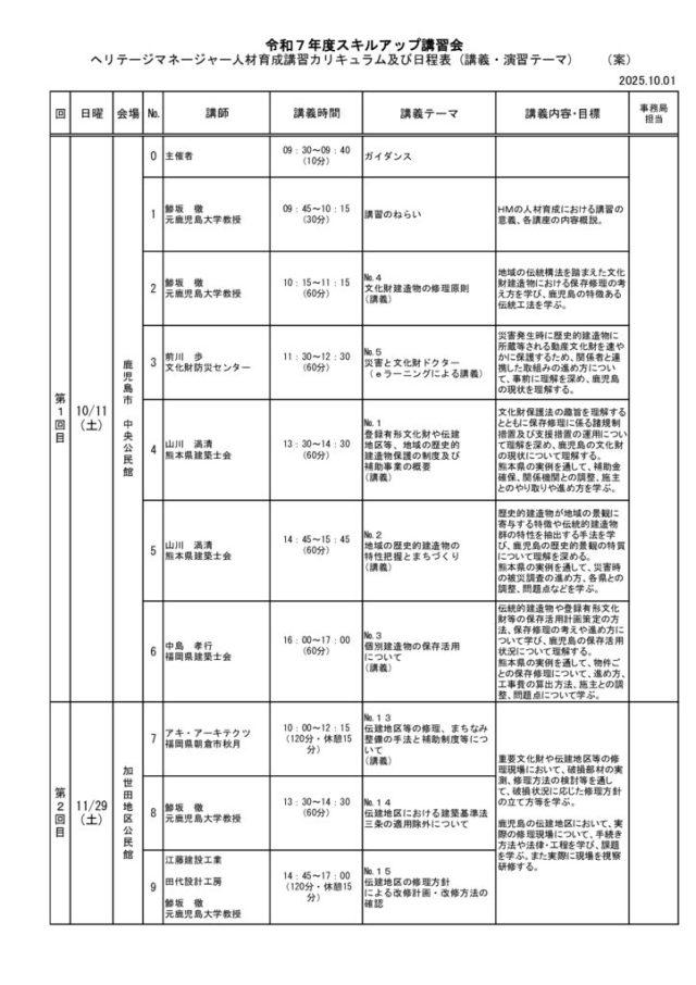 令和７年度スキルアップ講習会　カリキュラム及び日程　案　20250929のサムネイル